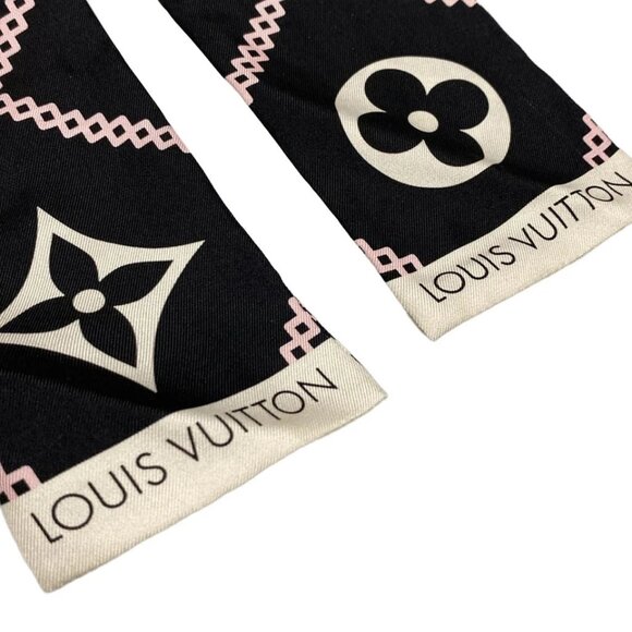 LOUIS VUITTON Bandeau Croisillon Black Pink White -Scarf 218-081525 - Picture 2 of 3